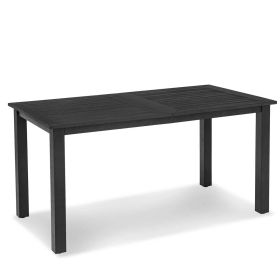 Modern Indoor Outdoor Patio Dining Table in Black Wood-Grain Plastic Material