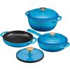 Blue 6-Piece Non-Stick Cast Iron Cookware Set - Skillet Grill Pan Dutch Oven