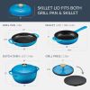 Blue 6-Piece Non-Stick Cast Iron Cookware Set - Skillet Grill Pan Dutch Oven