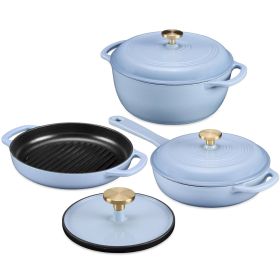 6-Piece Baby Blue Cast Iron Cookware Set