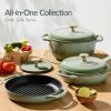 Sage 6-Piece Non-Stick Cast Iron Cookware Set - Skillet Grill Pan Dutch Oven