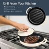 Cream 6-Piece Non-Stick Cast Iron Cookware Set - Skillet Grill Pan Dutch Oven