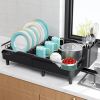 Dish Rack for Kitchen Counter,16.14"-23.62" Large Stainless Steel Dish Drying Rack with Adjustable Water Spout, Space Saving Dish Drainer with Auto Dr