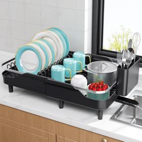 Dish Rack for Kitchen Counter,16.14"-23.62" Large Stainless Steel Dish Drying Rack with Adjustable Water Spout, Space Saving Dish Drainer with Auto Dr