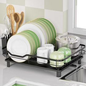 Dish Drying Rack, Stainless Steel Rustproof Dish Rack for Kitchen Counter, Sturdy Dish Drainer with Drainboard, Drainage, Utensil Holder for Various K