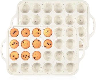 Mini Muffin Pan, Metal Reinforced Frame Mini Cupcake Pans 24 Cups Nonstick Muffin Silicone Molds with Handle for Baking Muffins, Cupcakes, Egg Bites 2