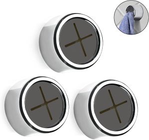3 Pieces Kitchen Towel Hooks Round Adhesive Dish Towel Hook Premium Chrome Finish & Easy Installation Wall Mount Hand Towel Hook Ideal as Bathroom, Sh