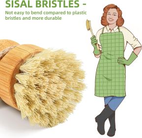 Bamboo Dish Brush Set with Soap Holder, Wooden Dish Scrubber with Soap Dispenser, Natural Kitchen Scrub Brush, Washing Pot/Pans/Cast Iron, 2 Pack, Sis