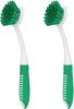 Dish Brush with Handle, 2 Pack Scrub Brushes with Built-in Scraper for Cleaning Kitchen, Pots, Pans and Sink, Scrubber Washing Tools, Green