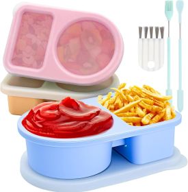 3 Pack Reusable Silicone Snack Containers with Semi-Transparent Lids, Small Leak-Proof 2 Compartment Condiment Container for Sauce, Fruit, Portable Fo