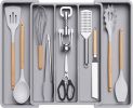 Utensil Organizer for Kitchen Drawers, Expandable Cooking Utensil Tray, Adjustable Cutlery Silverware Flatware Holder, Plastic Spatula Tools Storage D