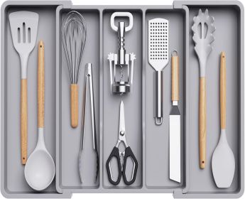 Utensil Organizer for Kitchen Drawers, Expandable Cooking Utensil Tray, Adjustable Cutlery Silverware Flatware Holder, Plastic Spatula Tools Storage D