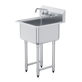 Stainless Steel Prep & Utility Sink, 1 Compartment Free Standing Small Sink Include Faucet & legs, 21"x41" Commercial Single Bowl Sinks for Garag