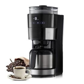 Coffee Maker with Grinder, 8 Cup Programmable Coffee Machine, Grind and Brew Coffee Maker with 24-Hour Timer for Auto Brew, Reusable Filter