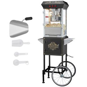 Popcorn Maker with Cart, 850W Popcorn Popper Machine, 8 Oz Kettle Makes 48 Cups per Batch, Popcorn Maker Equipped with Tempered Glass