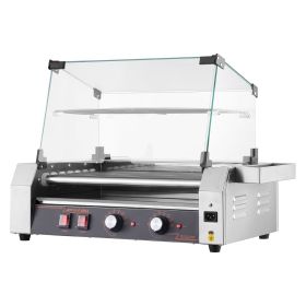 Hot Dog Roller, 18 Hot Dog 7 Rollers, Stainless Steel Sausage Grill Cooker, 1050W Commercial Hot Dog Machine with Dual Temp Control, Cover