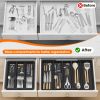 Large Silverware Organizer, Expandable Utensil Drawer Organizer for Kitchen Drawers, Kitchen Drawer Organizer for Spoons/Forks/Knives, Multipurpose &