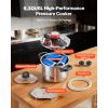Pressure Cooker, 6.3Qt Pressure Cooker Stainless Steel, Pressures Canner with Steaming Rack, Tempered Glass Lid, Three Pressures Settings for Meat, Be