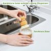 Bamboo Dish Brush Set with Soap Holder, Wooden Dish Scrubber with Soap Dispenser, Natural Kitchen Scrub Brush, Washing Pot/Pans/Cast Iron, 2 Pack, Sis