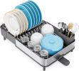 Dish Drying Rack, 304 Stainless Steel Dish Drainer with Removable Utensil Holder & Drain Board, Rustproof Space-Saving Dish Rack for Kitchen Counterto