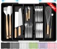 Large Silverware Organizer, Expandable Utensil Drawer Organizer for Kitchen Drawers, Kitchen Drawer Organizer for Spoons/Forks/Knives, Multipurpose &