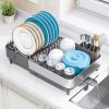 Dish Drying Rack, 304 Stainless Steel Dish Drainer with Removable Utensil Holder & Drain Board, Rustproof Space-Saving Dish Rack for Kitchen Counterto