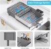 Dish Drying Rack, 304 Stainless Steel Dish Drainer with Removable Utensil Holder & Drain Board, Rustproof Space-Saving Dish Rack for Kitchen Counterto