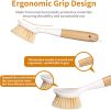 2 Pack Kitchen Dish Brush Bamboo Handle Dish Scrubber Built-in Scraper, Scrub Brush for Pans, Pots, Kitchen Sink Cleaning, Dishwashing and Cleaning Br