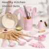 Kitchen Utensils set, 39 PCS Silicone Cooking Utensils Set with Wooden Handle, 446°F Heat Resistant Food Grade Utensil Sets, BPA Free Kitchen Gadgets