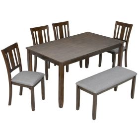 6 Piece Kitchen Dining Set, Rectangular Wooden Dining Table With 4 Upholstered Chairs And A Bench, Dining Table Set For 6 People, Living Room, Ho (Option: Defaulttitle)