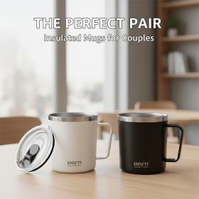Insulated Stainless Steel Coffee Mug with Leak-Proof Lid – Reusable Office/Trave (Color: Black)