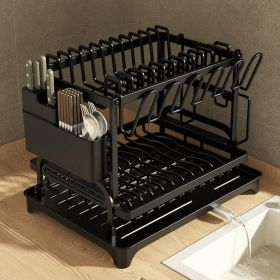 Kitchen Dish Drying Rack – Large Capacity with Drain Board (Color: Black)