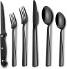 24-Piece Black Silverware Set with Steak Knives, Black Flatware Set for 4, Food-Grade Stainless Steel Tableware Cutlery Set, Mirror Finished Utensil S