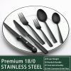 24-Piece Black Silverware Set with Steak Knives, Black Flatware Set for 4, Food-Grade Stainless Steel Tableware Cutlery Set, Mirror Finished Utensil S