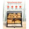 Double Layer Bread Box for Kitchen Counter, Large Capacity Bamboo Bread Storage Container, Farmhouse Wooden Breadbox for Homemade Bread, Storage Holde