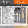 Silverware Drawer Organizer, Expandable Utensil Tray for Kitchen, BPA Free Flatware and Cutlery Holder, Adjustable Plastic Storage for Spoons Forks Kn