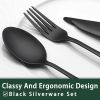 24-Piece Black Silverware Set with Steak Knives, Black Flatware Set for 4, Food-Grade Stainless Steel Tableware Cutlery Set, Mirror Finished Utensil S